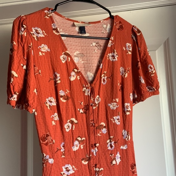 Universal Thread Coral Short Sleeve Dress Mini Floral Wrap - Picture 5 of 11